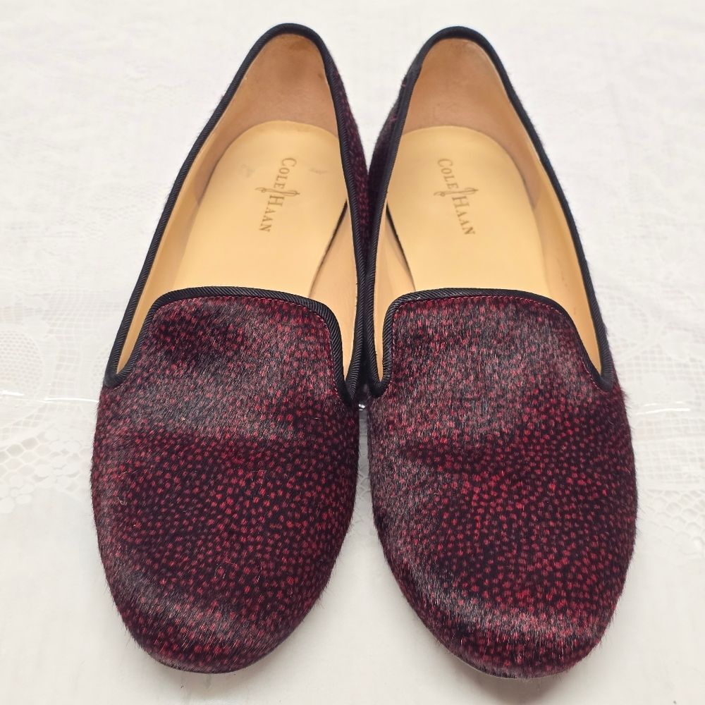 COLE HAAN AIR Sabrina Calf Hair Fur Red Black Dot Spotted Leather Loafers Sz 8